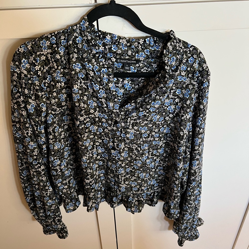 41 Hawthorn Black and Blue Floral Blouse